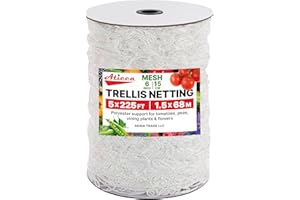 ATICCA Trellis Netting 5 x 225 ft Heavy Duty Polyester Plant Support Netting White - 6 Inch Garden Rope Trellis on Roll - Mesh Twine for Growing Vine Climbing Plants, Flowers, Peas, and Tomatoes.