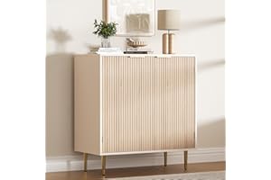 Housoul Buffet Sideboard Cabinet with 2 Doors, Kitchen Cabinet with Golden Handles & Legs, Modern Accent Cabinet with Adjustable Shelf, Coffee Bar Storage Cabinet for Kitchen, Dining Room, Oak