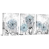 RnnJoile Blue Dandelion Wall Art Set 3 Pieces Grey Abstract Flower Canvas Artwork 12"x16" for Each