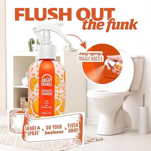 ANGRY ORANGE TOILET TAMER BATHROOM SPRAY – CITRUS ORANGE SPICE – 6 OZ
