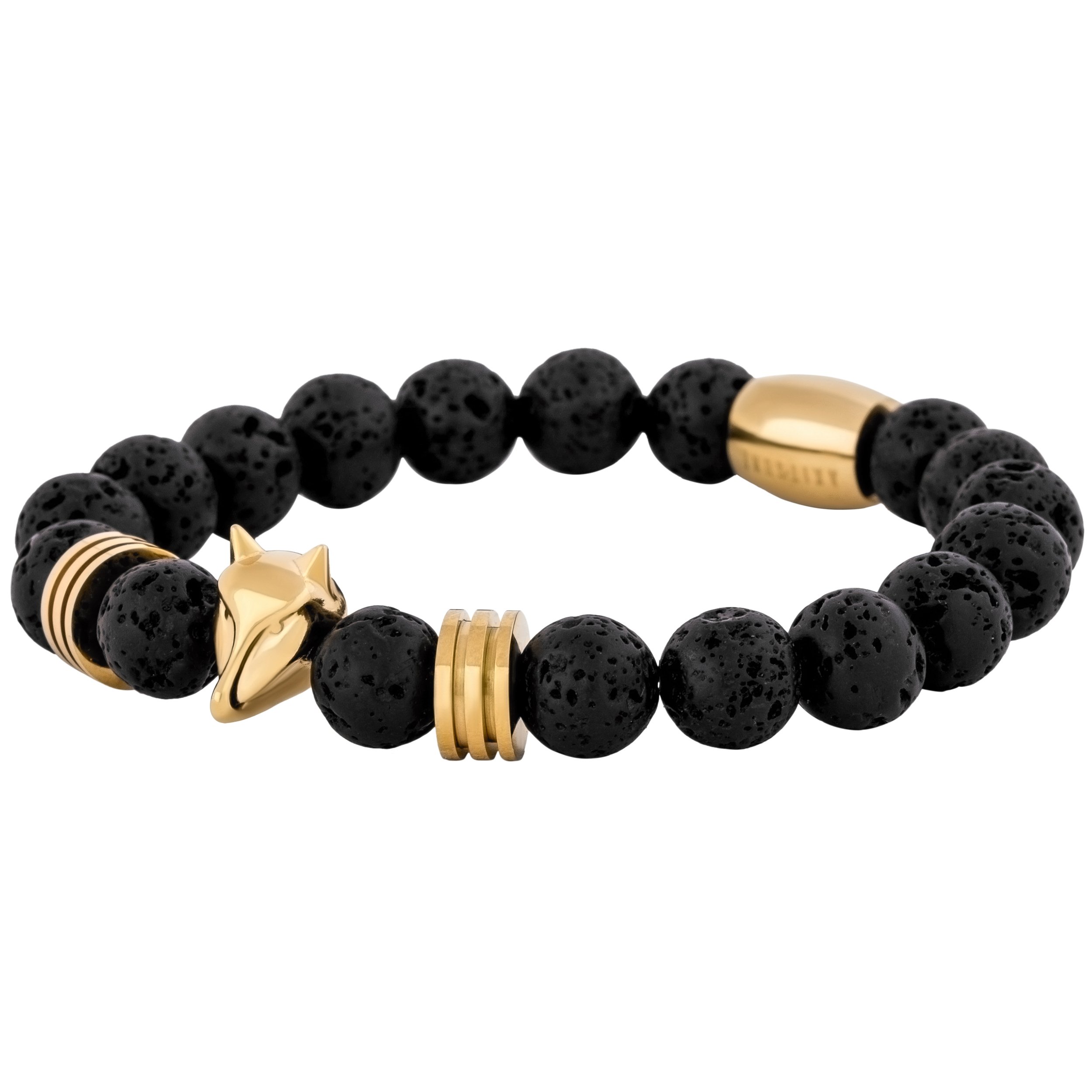 Akitsune Obsidian Beaded Bracelet | Link Bangle Trinket Women Onyx Lava Stone - Gold Black Lava Stone - 18cm