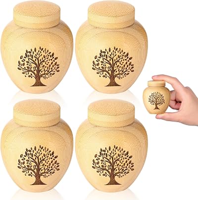 HOOMTREE Small Keepsake Urns Bamboo Set of 4 Tree of Life Engraved