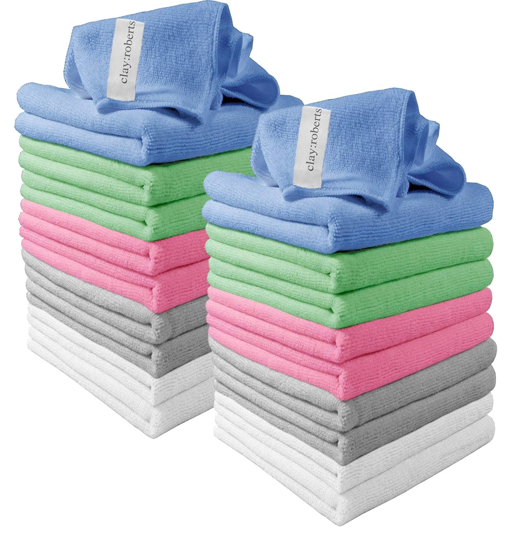 Clay Roberts Microfibre Cleaning Cloths, 40cm x 30cm - Pack of 20, Mixed Colours, Machine Washable, Polishing, Waxing & Dusting Cloth, Lint-Free, Kitchen Towel, Car Cleaning, Microfiber