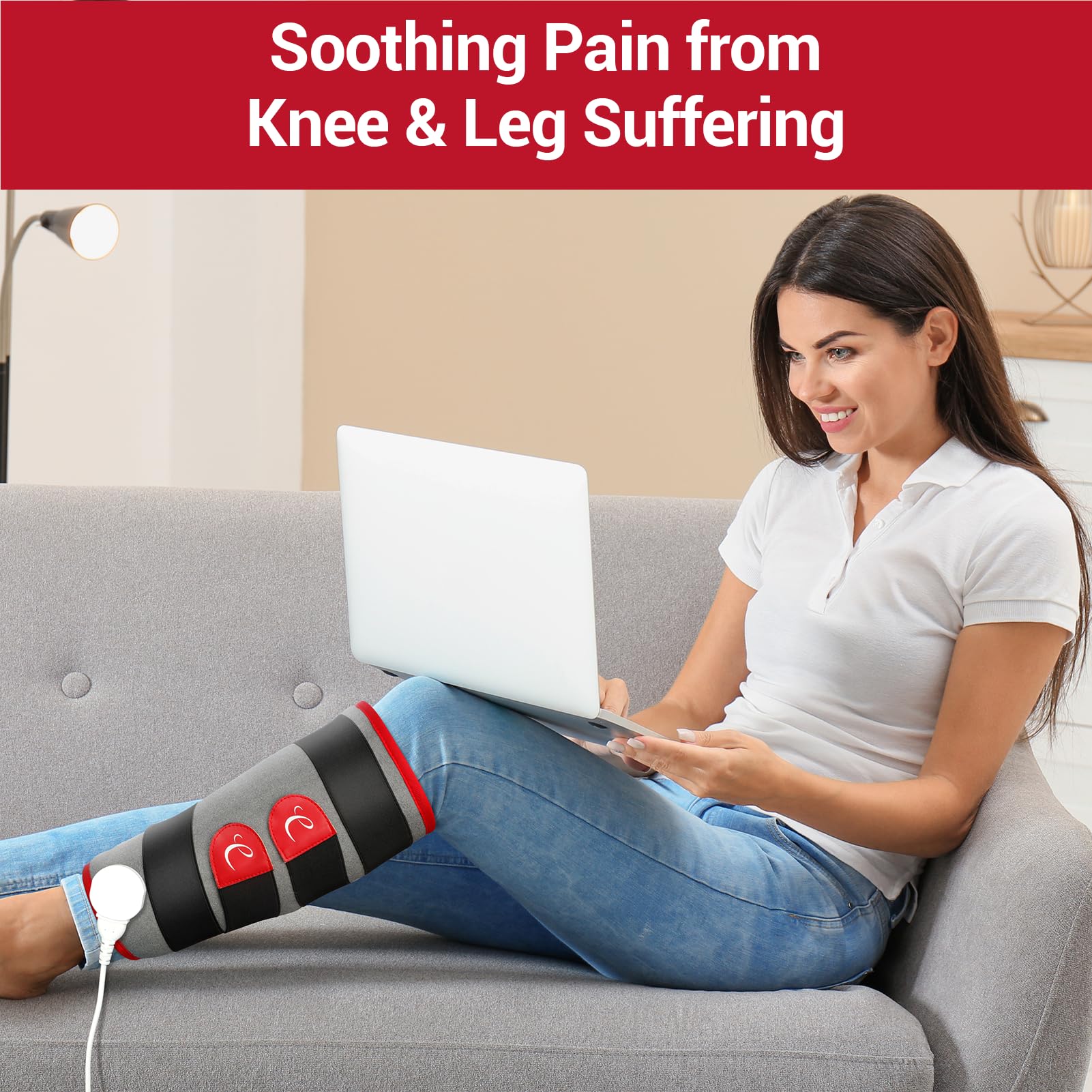 Comfytemp Heating Pad for Leg Pain & Cramps Relief, Wearable Knee Heating Pads for Knee Pain, Wrap Around Heating Pad for Shin Splint/Calf/Arm, Birthday Gifts for Mom Women (S/M)