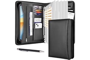 Leathario Portfolio, Vegan Leather 3-Ring Binder with Zipper, A4 Padfolio, Includes 5 5-Tap Binder Dividers and 3 Notepads, M
