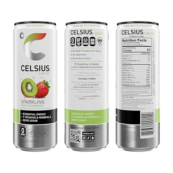 CELSIUS SPARKLING KIWI STRAWBERRY, FUNCTIONAL ESSENTIAL ENERGY DRINK 12 FL OZ (PACK OF 12)