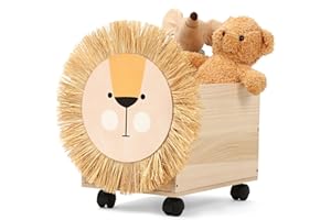 Memorywuu Kids Toy Box Storage Wooden Toy Chest Toy Organizers for Boys Girls Toy Box with Wheels 16x 10 x 10 Inch Lion Toy Storage Organizer Nursery Decor for Bedroom Living Room Easy Assembly