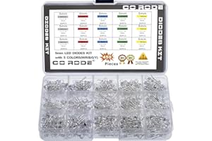 CO-RODE 450pcs 5mm Led Light Emitting Diodes, 5 Colors, White Red Blue Green Yellow, Clear, Low Watts