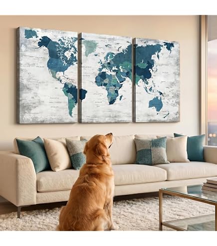 Amazon.com: Framed Wall Art World Map Wall Art Canvas