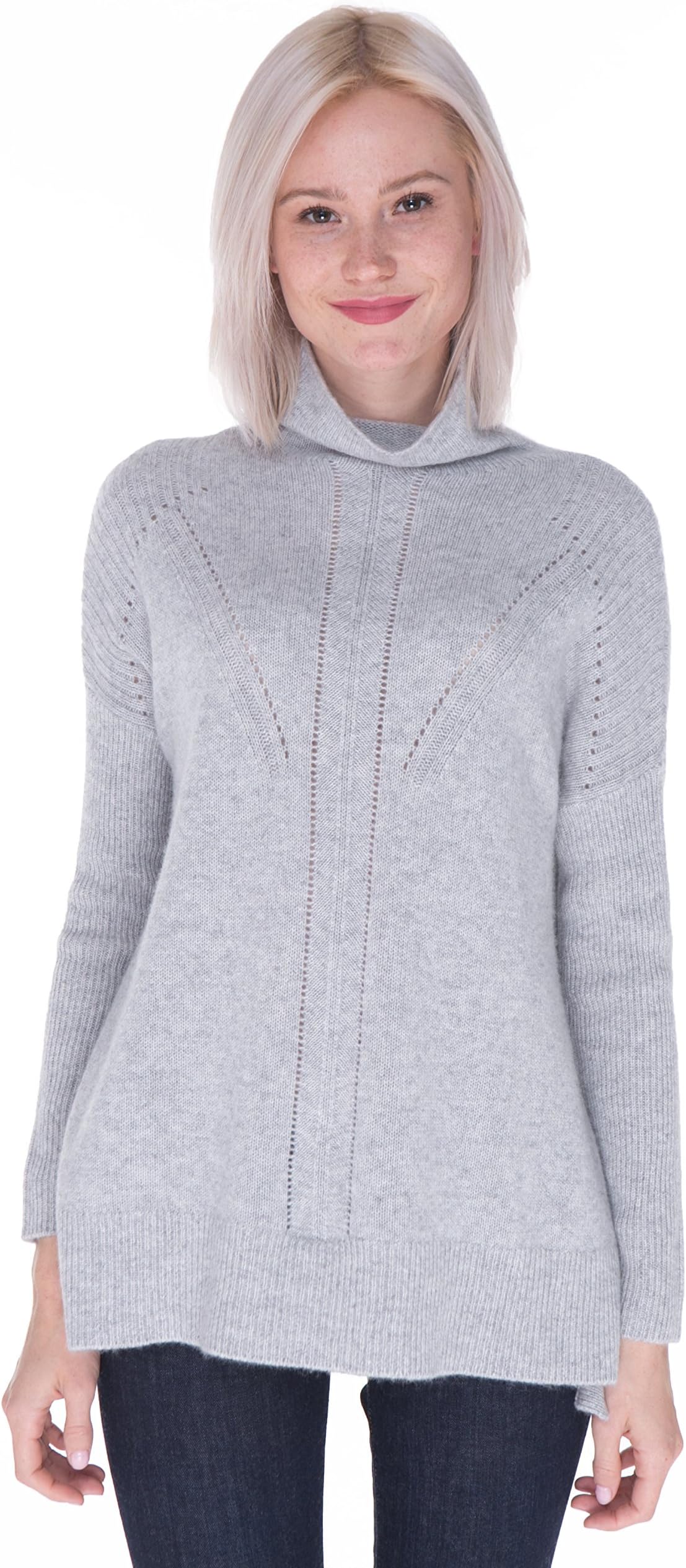 cashmere 4 U Women's 100% Cashmere Intarsia Knitted Long Sleeve Sweater