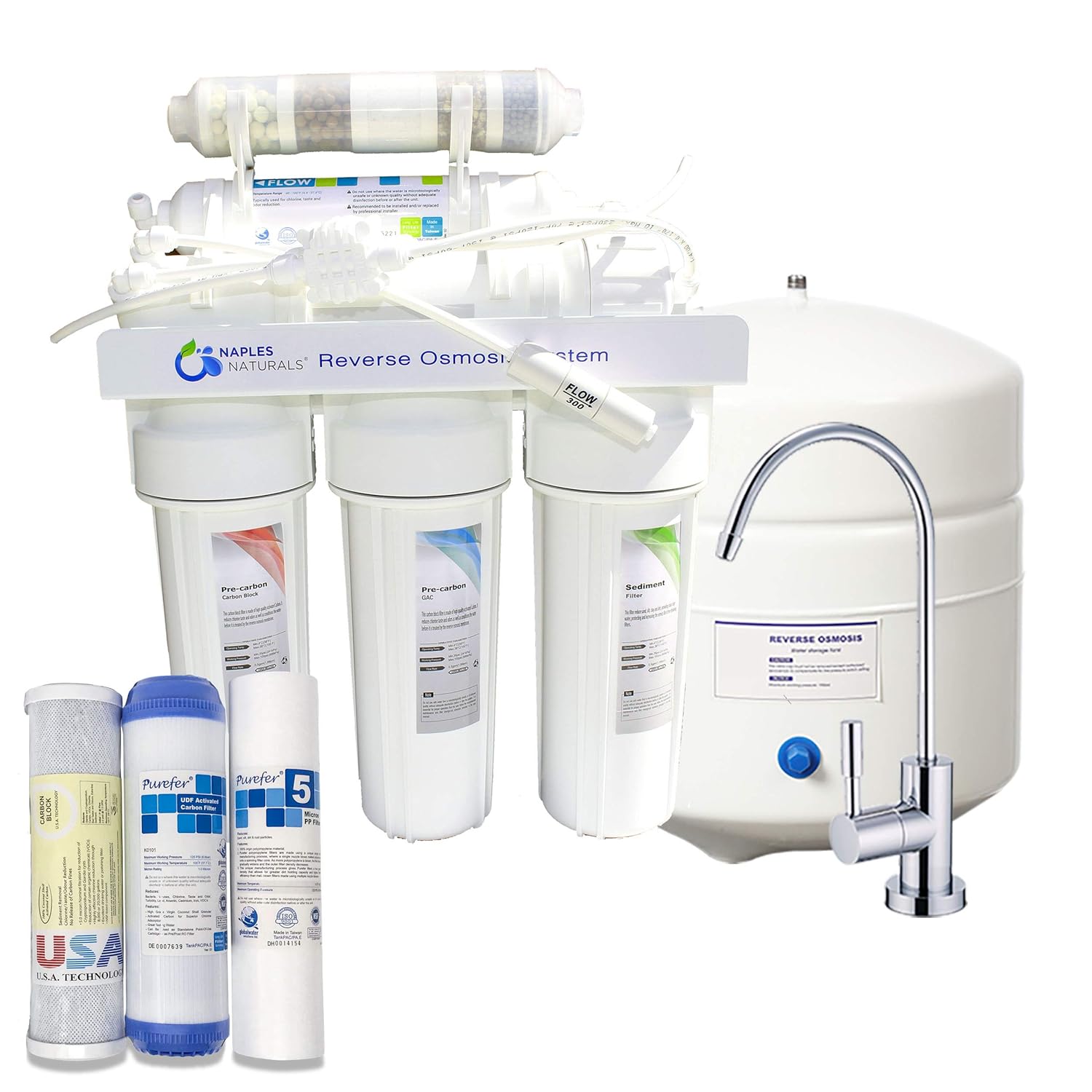 Naples Naturals RO58 Reverse Osmosis Water Filter System (5-Stage) with Extra Replacement Filters: Industrial & Scientific