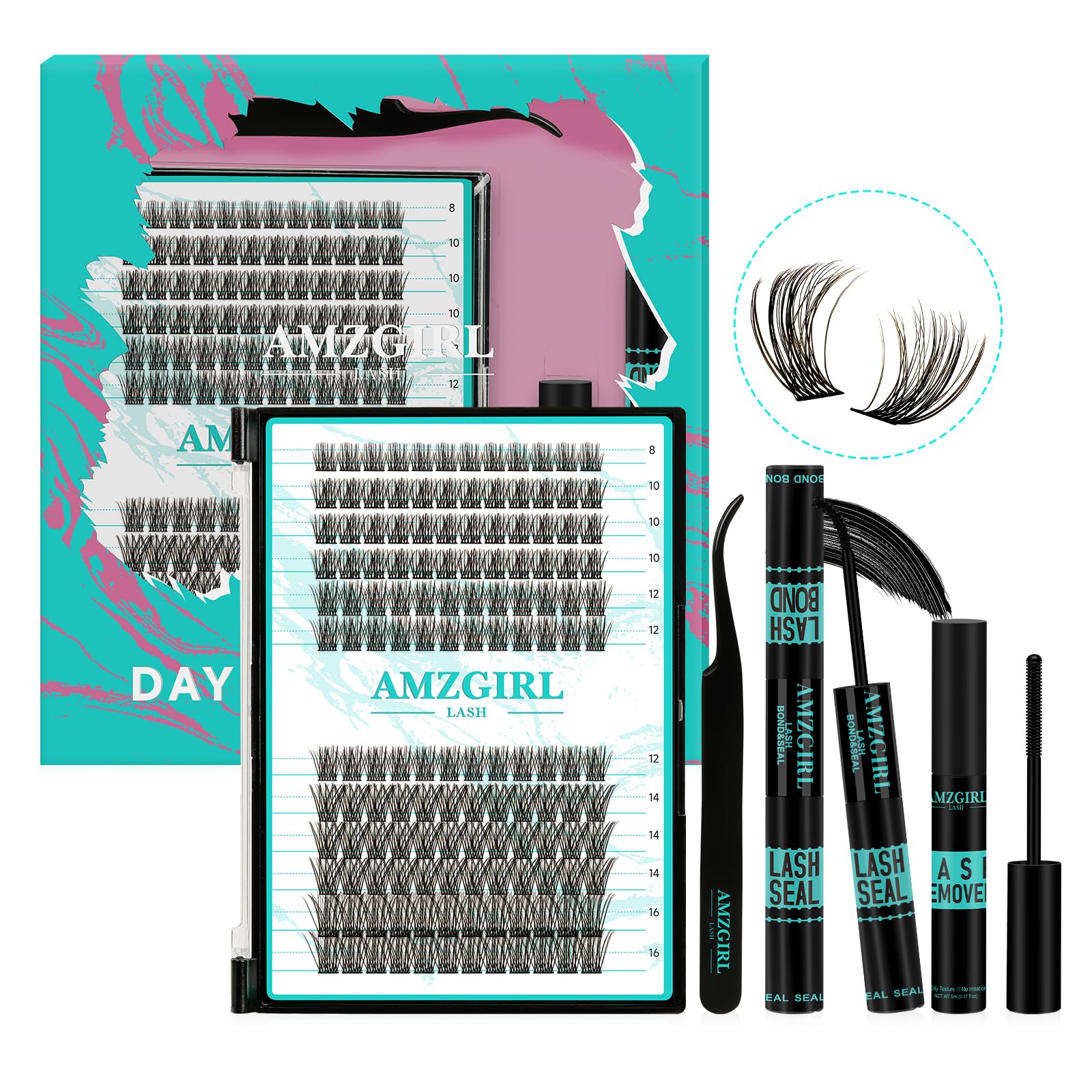 Lash Extension Kit Daybreak Lash Clusters kit with Bond and Seal Eyelash Remover and Lash Applicator for Beginner at Home(Daybreak,D-Mix8-16mm kit) — image 1