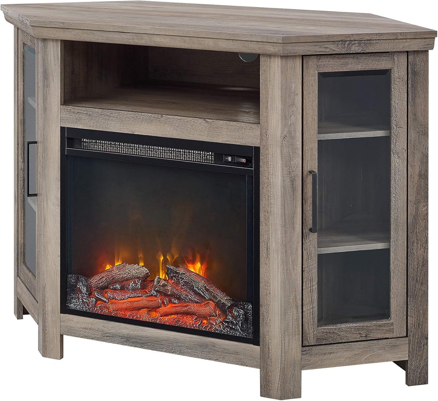Walker Edison Alcott Classic Glass Door Fireplace Corner TV Stand for TVs up to 55 Inches, 48 Inch, Grey Wash: Furniture & Decor