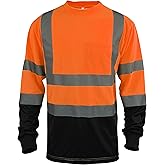 L&M Hi Vis Safety T Shirt Class 3 Reflective Black Bottom Short Long Sleeve High Visibility