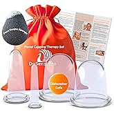 Facial Cupping Set – 4 Silicone Cups for Face, Neck & Body + Konjac Sponge & Guide – Lymphatic Drainage, Anti-Aging, Puffiness Reduction, TMJ Relief & Cellulite Massage – Medical-Grade Silicone
