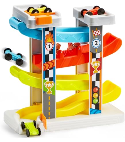Petites Voitures En Bois à Faire Glisser – Lot De 4 Voitures De Course Colorées Pour Rampe Et Circuit, Jouet éducatif Chiffres Et Couleurs Pour Garçons Et Filles Dès 1 An