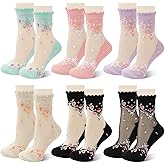 BOARDFEB 6 Pairs Women Summer Socks Mesh & Lace Ankle Socks - Transparent Floral & Fishnet Designs