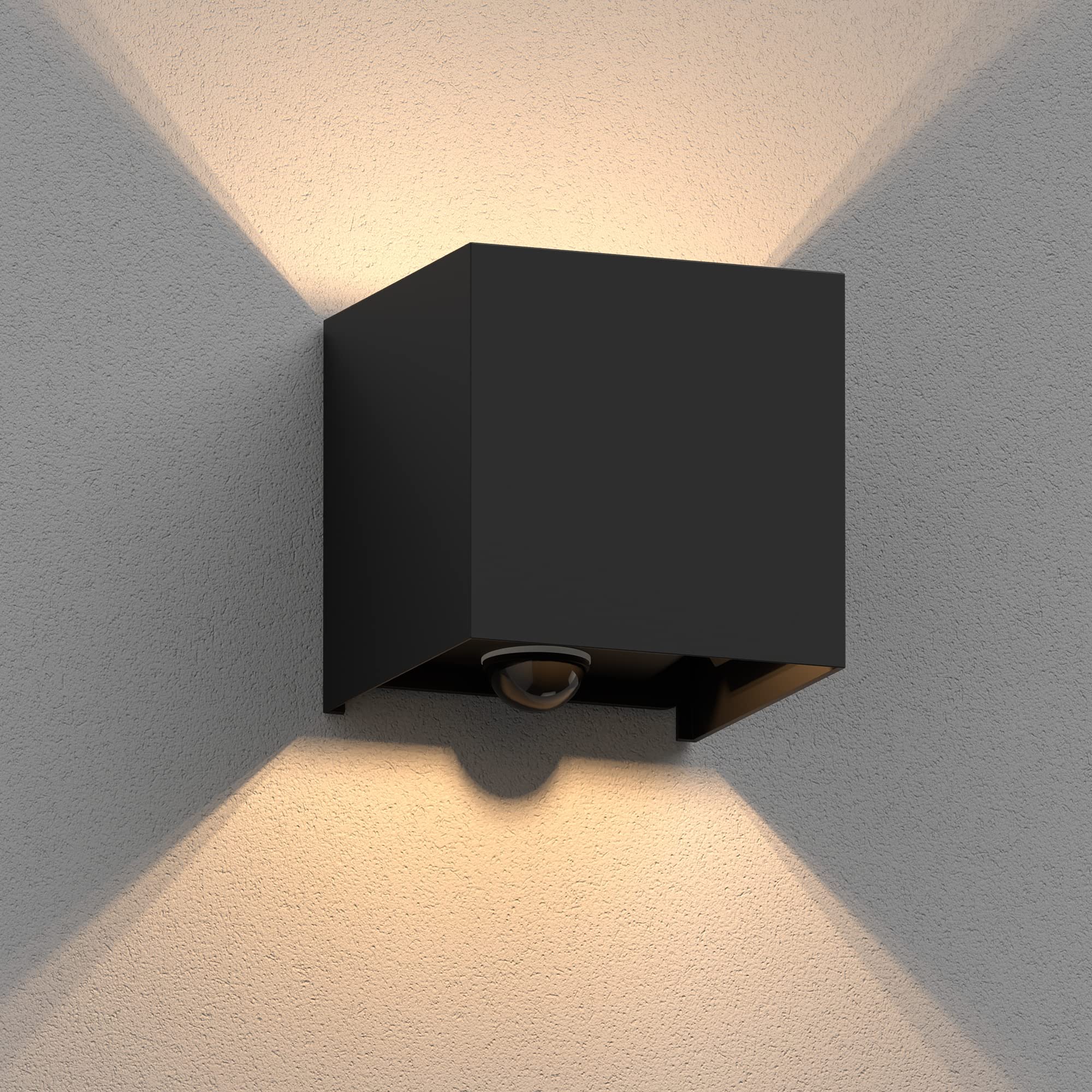 ledscom.de Wall Light CUBEL for Outdoors, IP65, up/Downlight, Motion Detector, Black matt, Square, 1x G9 max. 10W