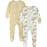 Gerber Baby Girls 2-Pack Footed Pajamas, Rose Garden Yellow, 6 Months