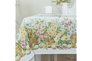 Benson Mills Blooming Bunnies Heavyweight Fabric Easter Tablecloth, Spillproof Indoor/Outdoor Spring and Easter Table Cloth (Blooming Bunnies, 60" X 84" Rectangular)