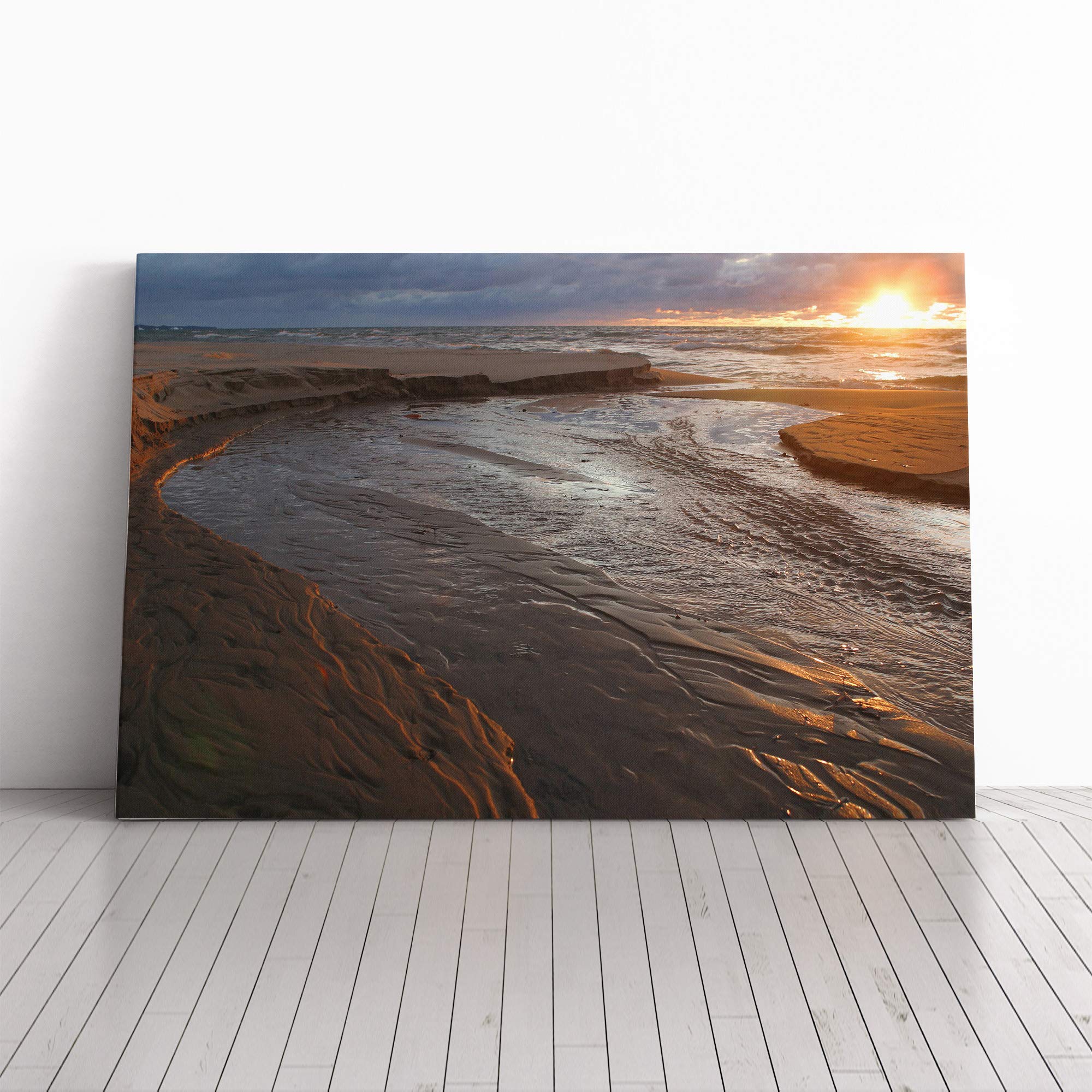 Landscape Lake Michigan Sunset Canvas Print | Gallery Wrapped 30mm Frame Wall Art | 20x14 inches | Ready to Hang | Modern Landscape Picture | Living Room Bedroom Lounge Office