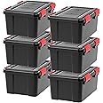IRIS USA WeatherPro 19 Qt Storage Bins with Lids, 6 Pack, BPA-Free Plastic Gasket Box with Tight Latch and Seal, Stackable Nestable Tote Tub - Black/Red