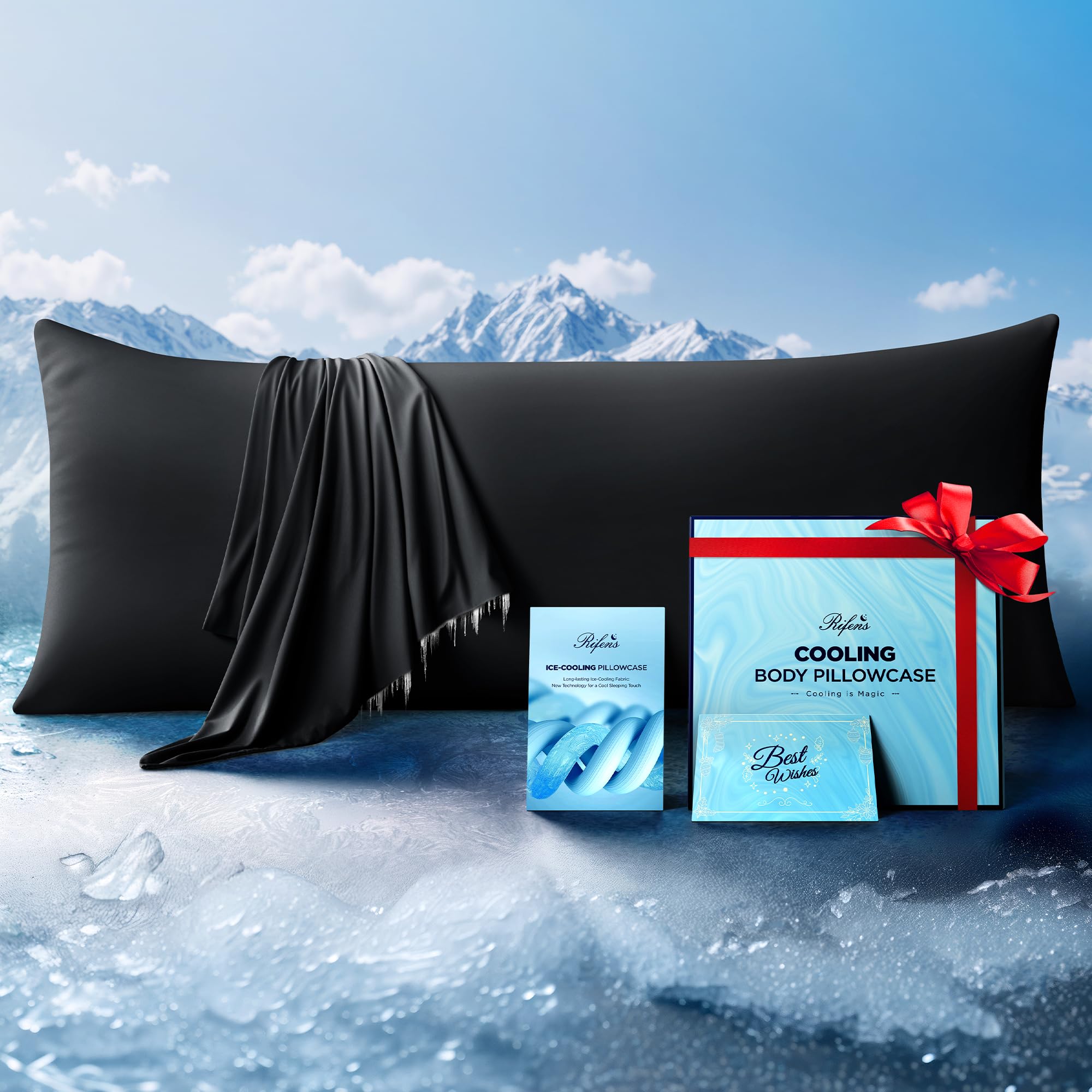 Ice Cooling Body Pillowcase for Hot Sleepers – Stays Cool All Night, Silky Touch Long Body Pillow Cases with Invisible Zipper, Soft & Breathable Body Pillow Cover, Gift for Men Women - 20"x54", Black