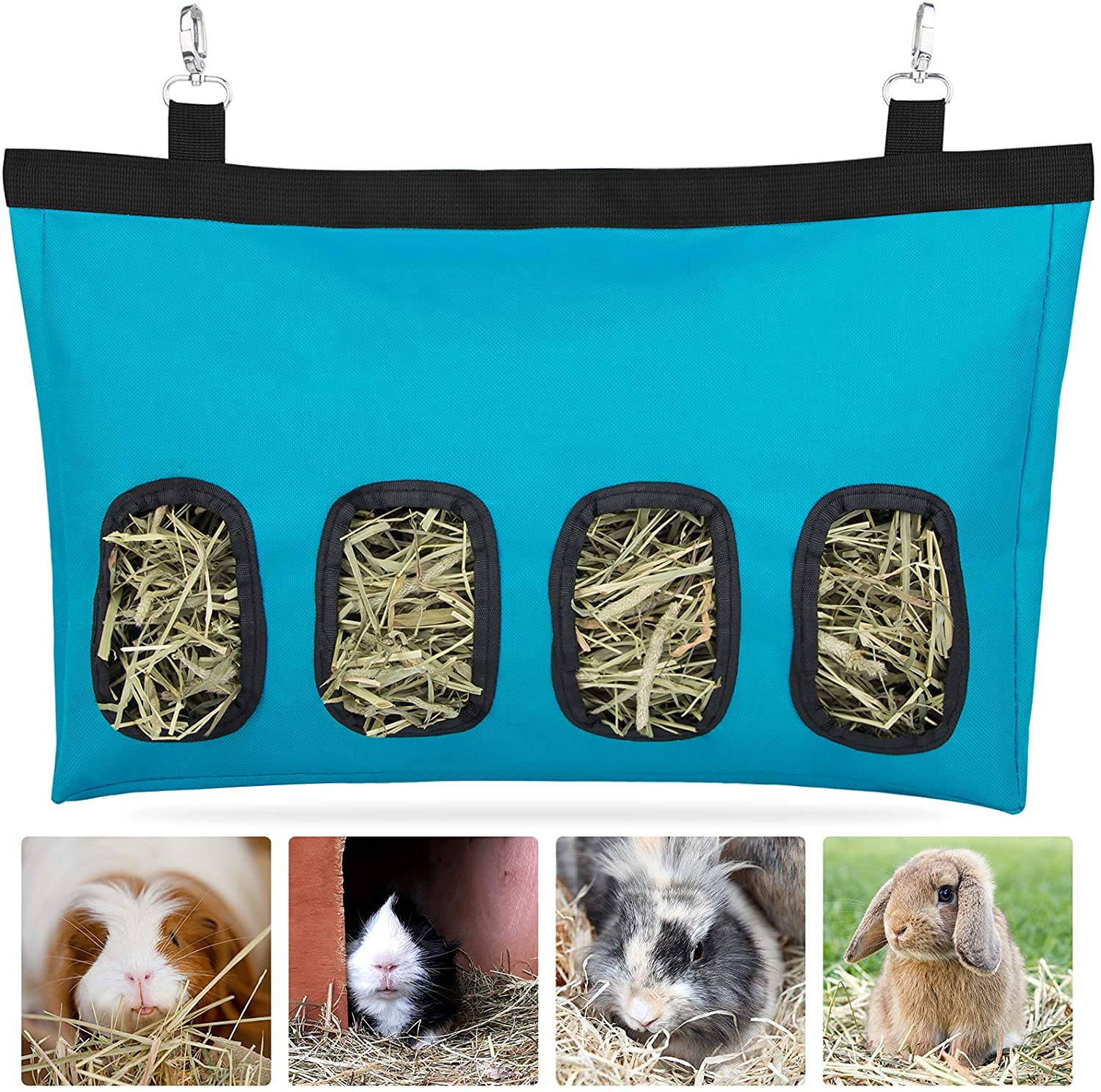Namvo Rabbit Hay Feeder Bag, Guinea Pig Hay Feeder Storage ，Hanging Feeding Hay for Small Animals Large Size 600D Oxford Cloth Fabric Blue