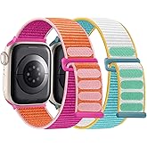 WJK 2 Pack Compatible with Apple Watch Bands for Women 38mm 40mm 41mm 42mm, Nylon Stretchy Strap for iWatch Series 11 10 9 8 7 6 5 4 3 2 1 Bands for Women Men, Pomegranate, Green