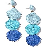 Boho Raffia Earrings Starfish Shell Seashell Dangle Drop Earrings Cute Statemnet Trendy Jewelry Summer Beach Outfits for Women