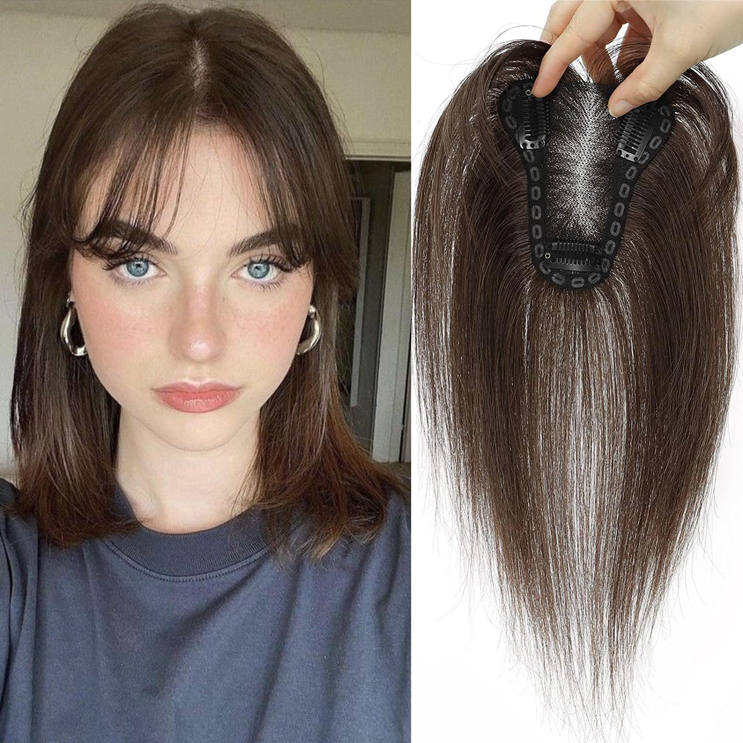 Nexyshe Hair Toppers for Women Real Human Hair topper Hairpieces for Women with Thinning Hair Human Hair Toppers with Bangs Clip in