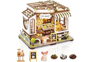 FLYNOVA DIY Miniature House Kit,Pet Shop Dollhouse Miniature Kit with LED & Furniture,Mini Diorama House Building Kit for Adults Teens,3D Wooden Crafts Tiny House Mini Model Kit,Home Decor Birthday Gifts