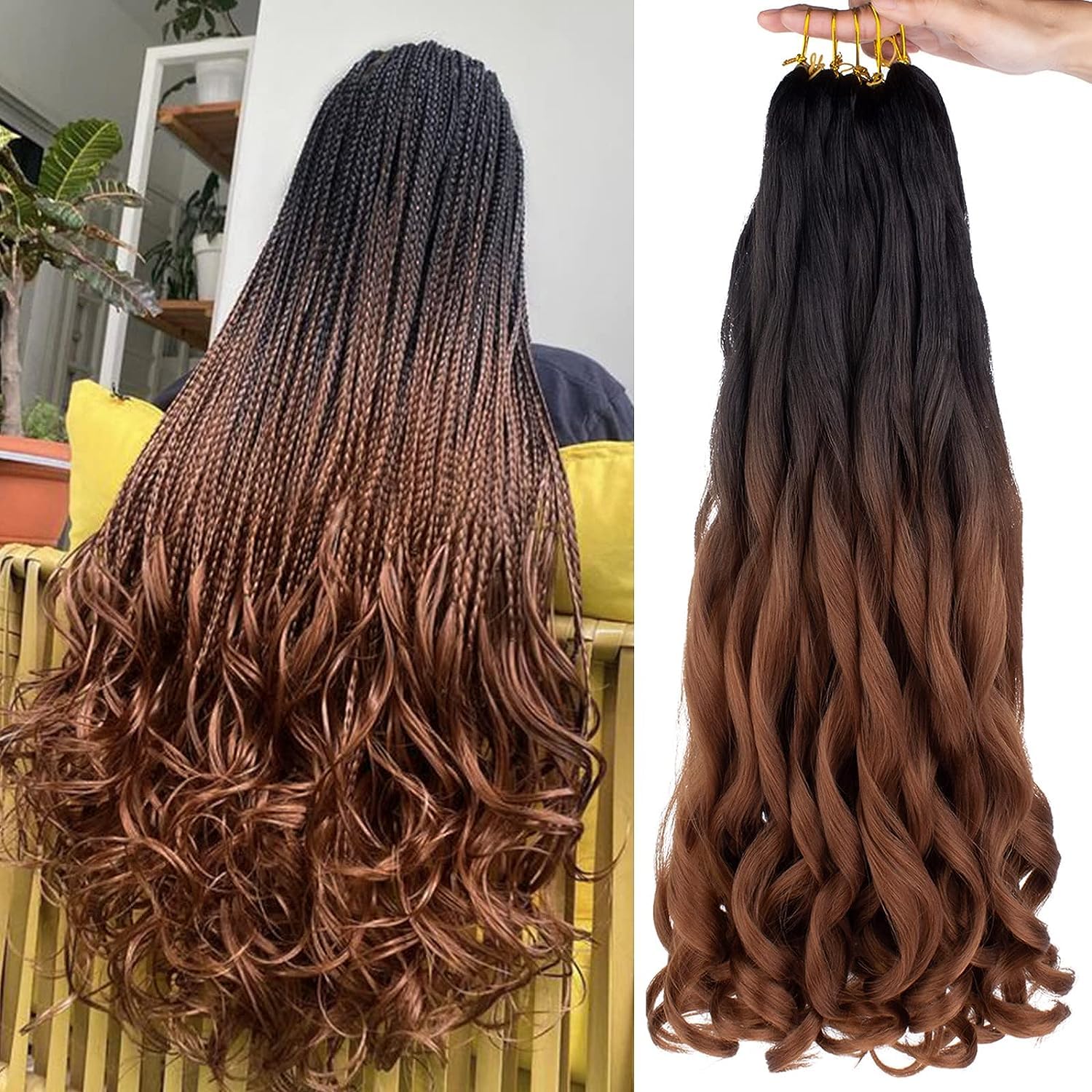 XTREND 8 Packs French Curly Braiding Hair 22 Inch Pre-Stretched Synthetic Hair Extensions For Women Yaki Texture Bouncy French Loose Wavy — image 1