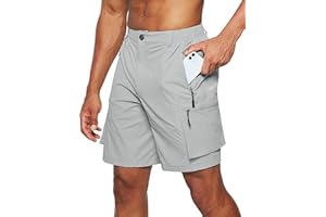 Pudolla Men's Hiking Cargo Shorts Quick Dry Outdoor Travel Shorts for Men with Multi Pocket for Fishing Camping Casual