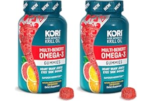 Kori Krill Oil Omega-3 Gummies for Adults | Supports Heart, Brain, Joint, Eye, Skin, Immune Health | Omega-3 Supplements with Superior Absorption vs Fish Oil | 120 Ct, Pack of 2