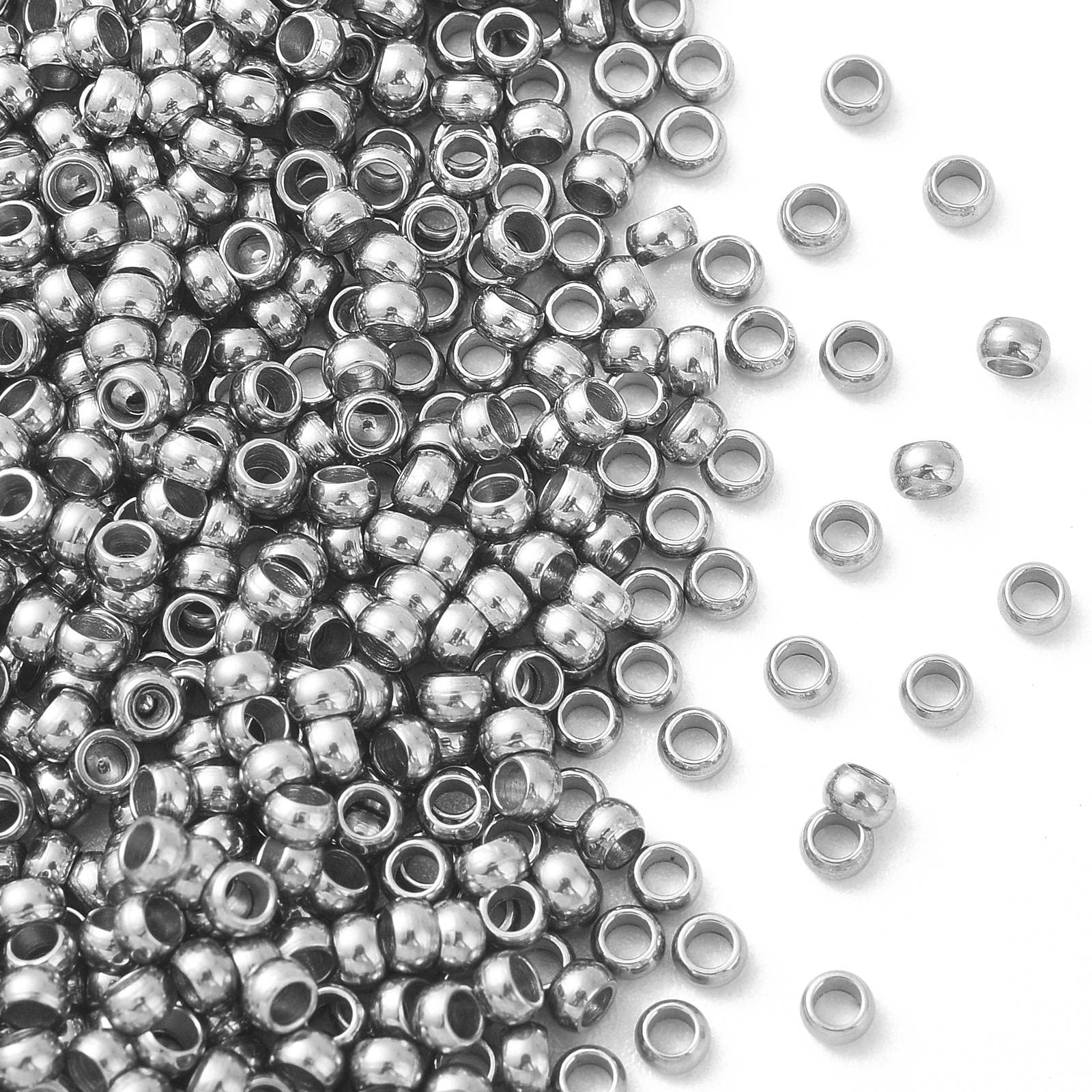 Airssory 1000 Pcs 304 Stainless Steel Crimp Tiny Beads for Jewelry Bracelet Necklace Earrings Making DIY Crafts Accessories - 2.5x1.5mm