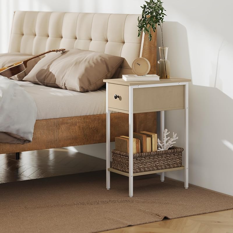 Mesa lateral industrial estreita com gaveta 25x39,8x58,2 cm Natural
