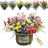herfate Artificial Flowers Wild Daisy Plant Lifelike UV Resistant Fake Plastic Silk Flowers Indoor Outside Hanging Plants Mixed Colors Garden Home Office Decor (12)