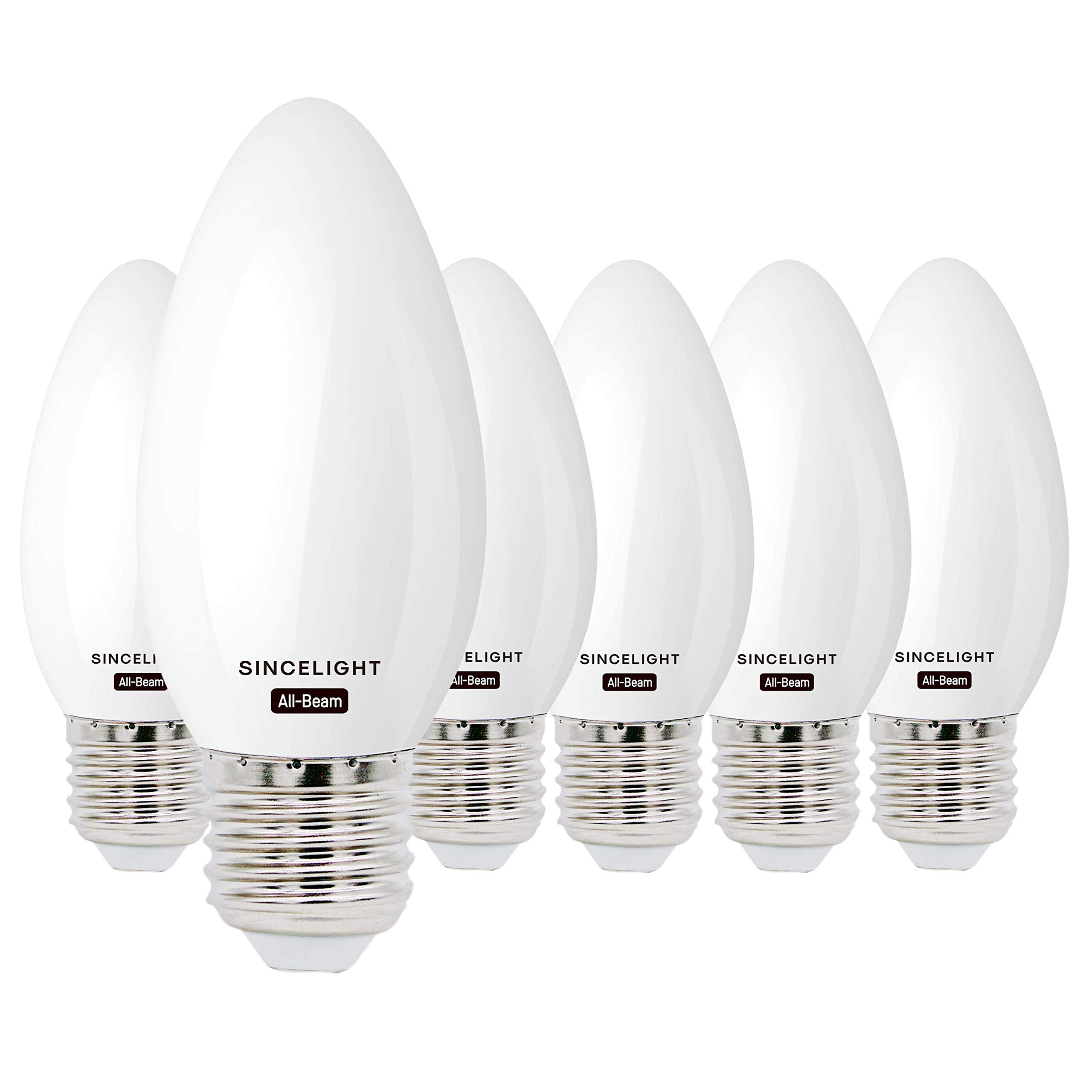 SINCELIGHT LED B35 Candle Shape Light Bulb with E27 Base (All-Beam Series) Omni-Directional, 3W (250lm) Equivalent to 25W, Warm White (2700K), Non-Dimmable, Pack of 6