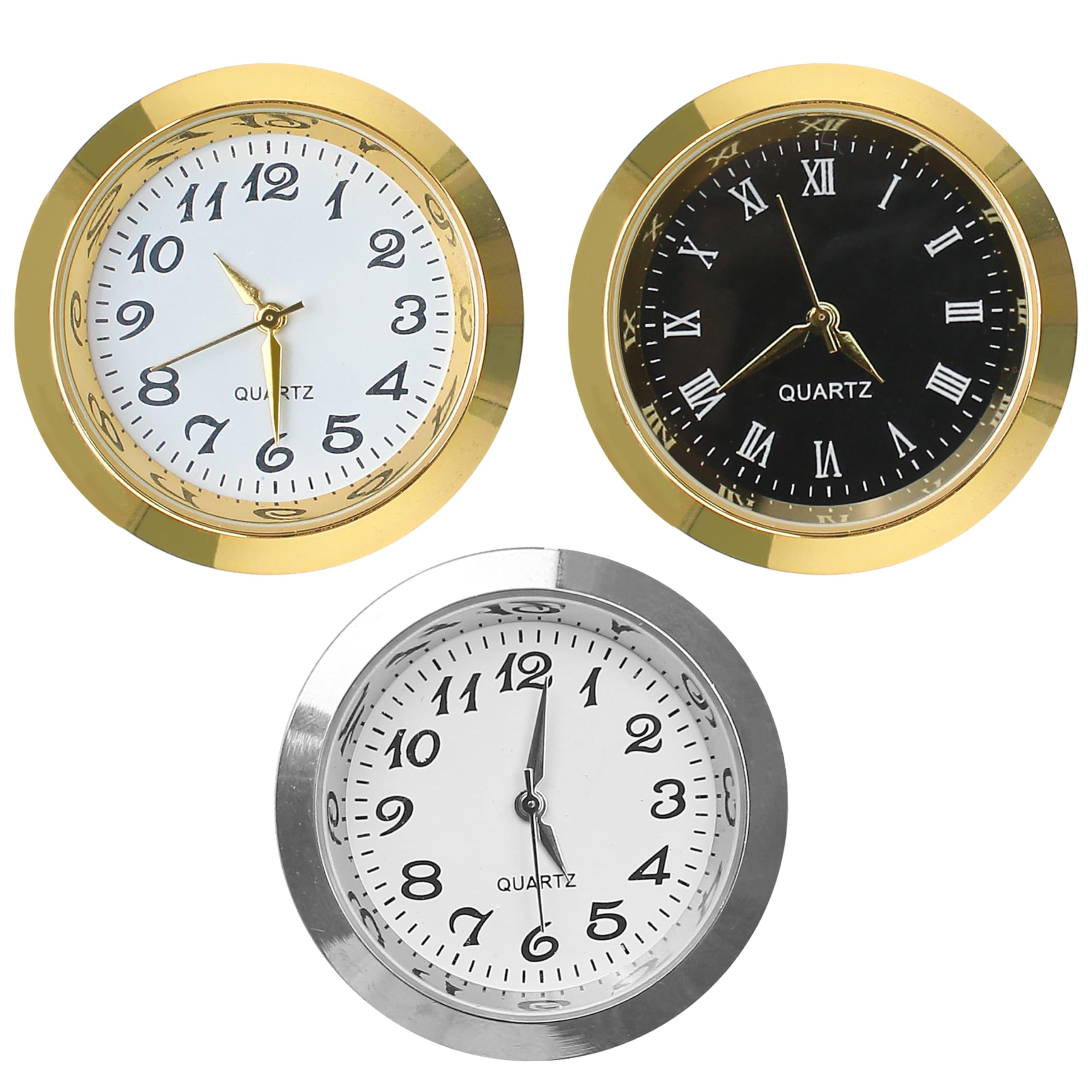 Photo 1 of 3PCS Mini Clock Face Insert Replacement, Fit 35mm (1.38") Hole Diameter, Round Inner Miniature Crystal Clock Roman Numeral Quartz Movement Metal Gold Tone Bezel Supplies for DIY Craft Repair Easy Read