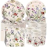 Ziliny 250 Pcs Wildflower Party Decorations Include Spring Summer Floral Paper Plates Napkins and Cups for Wildflower Baby Shower Tea Decorations, Serve 50 Guest(Multicolor,Rustic Style)