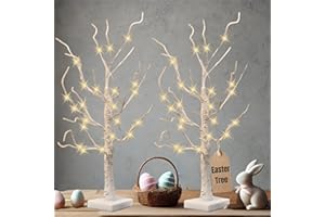 ALFANITE Easter Tree Lighted Birch Tree with Led Lights | USB/Battery Operated | Easter Egg Tree Tabletop Decorations, 2FT 24 LEDs Warm White Lighted Trees for Decoration Inside 2Pk