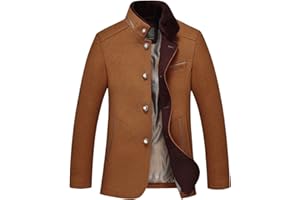chouyatou Men's Gentle Band Collar Single Breasted Wool Blend Pea Coat
