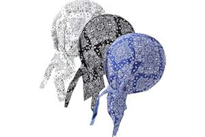 DOCILA 3 Pcs Do Rags for Men Skeleton Skull Cap Bandana Hat Breathable Helmet Linner Beanie