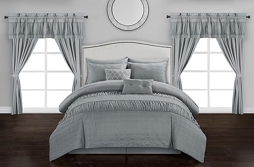 Amazon Com Chic Home Mykonos 20 Piece Comforter Set Queen Grey