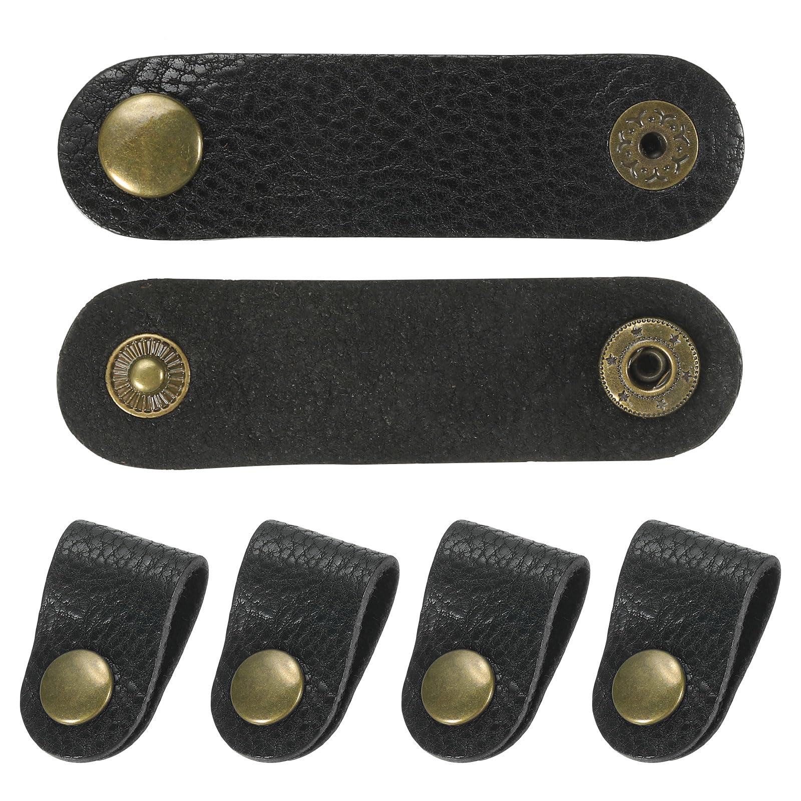 PATIKIL Leather Cord Organizer Cable Straps, 6Pcs 8x2cm Portable Cable Leather Clamps USB Holder Earphone Cord Management for Cable, Wire, Black