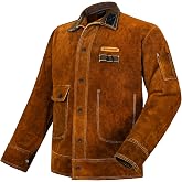 ARCCAPTAIN Leather Welding Jacket, FR Welder Jacket for Men Women | 100% Heavy Duty Cowhide Leather Welding Coat, Multiple Pockets, Upgraded Button, 2-Level Cuffs, 310g Flame Resistant Fabric