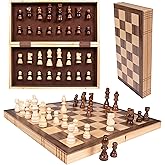 Premium Wooden Chess Set, 15.7 Inche Chess Board Game Set for Adults - Folding Board - Pieces Storage Slots, Handmade Portable Travel Chess Game - Beginner Chess Set for Kids, 6 up Age