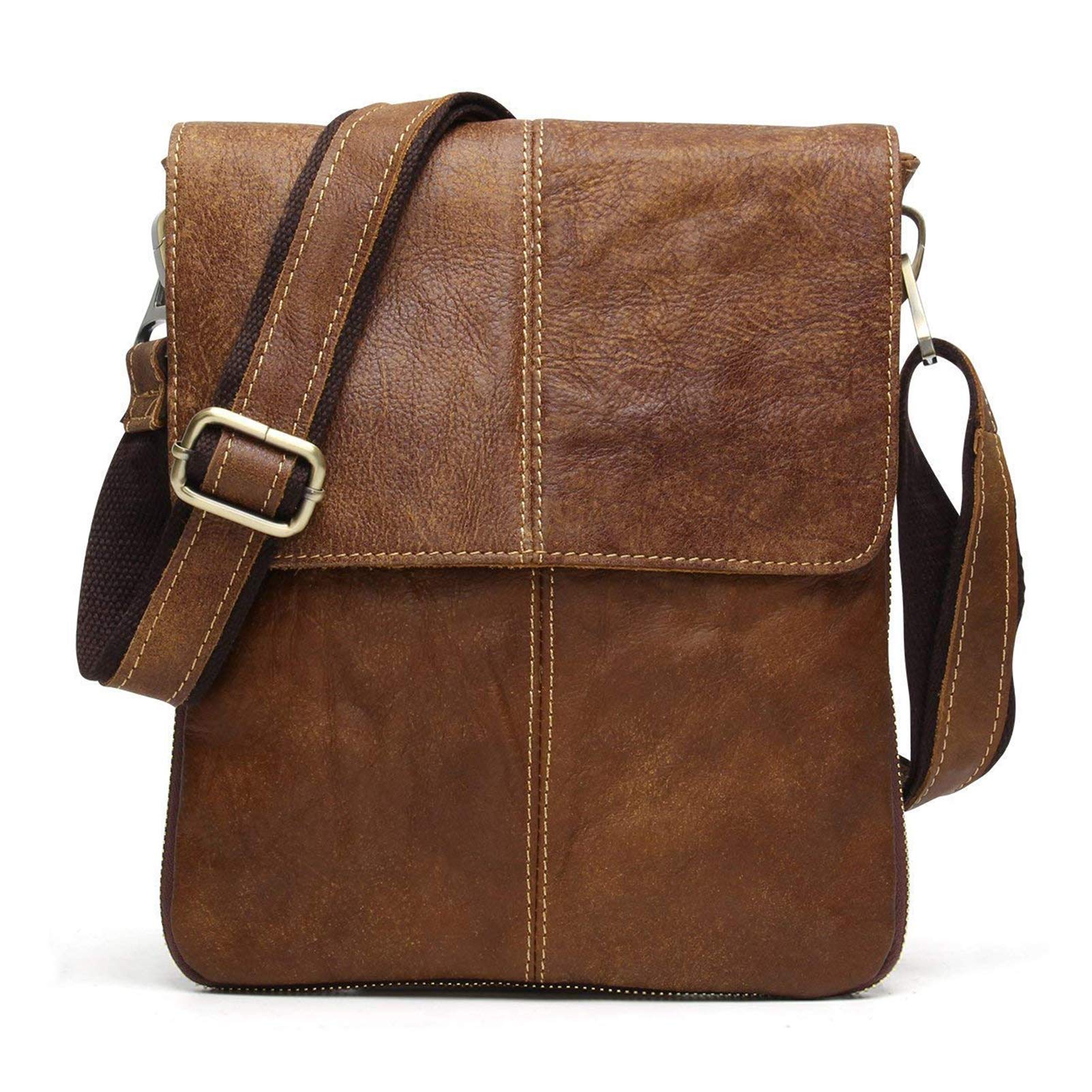 BAIGIO Vintage Leather Men's Crossbody Shoulder Bags Business Messenger Bag Satchel Side Bag for Working HikingTraveling Daily Use (Brown)