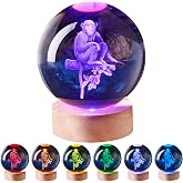 3D Large Monkey Crystal Ball Night Light with Wooden Base, Crystal Lamp Gift for Kids Wife Friends, 16 Color Changing with Remote Control, Laser Engraved 3.15 inch Glass Ball Lamp (Monkey)